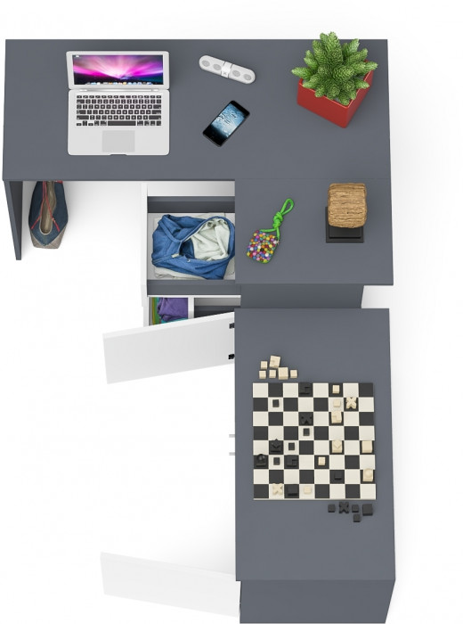 Мори Стол компьютерный МС-16 правый + Тумба МА900.1, цвет графит/белый, ШхГхВ 214,8х84,9х76,6 см., выдвижные ящики справа, НЕ универсальная сборка