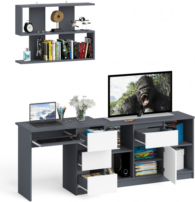 Мори Стол компьютерный МС-6 правый + Тумба МТВ1204.1 + Полка 900, цвет графит/белый, ШхГхВ 210,4х50х209,6 см., НЕ универсальная сборка