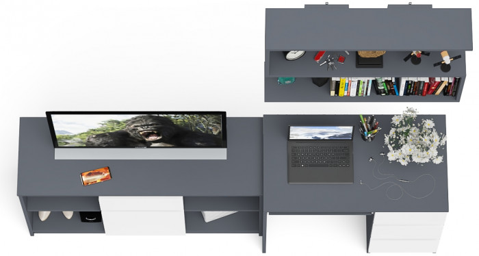 Мори Стол компьютерный МС-6 правый + Тумба МТВ1204.1 + Полка 900, цвет графит/белый, ШхГхВ 210,4х50х209,6 см., НЕ универсальная сборка