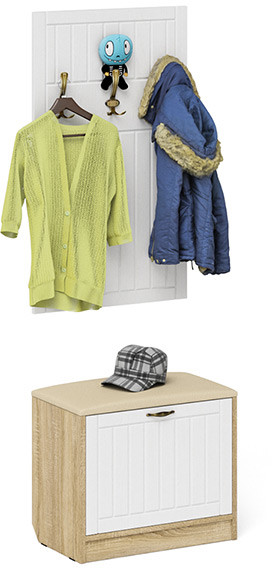 Прихожая П-6 Тумба + Вешалка, дуб сонома/фасады МДФ белое дерево фрезеровка прованс