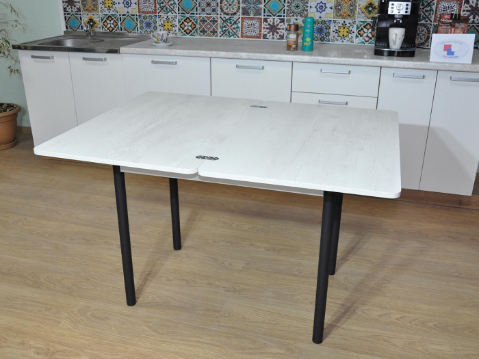 Симпл стол обеденный раскладной с ящиком / бетон белый/черный