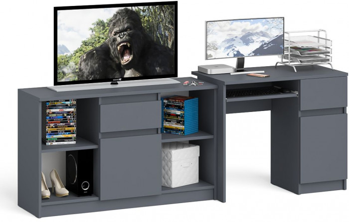 Мори компьютерный стол МС-1 правый + Тумба МТВ1204.1, графит
