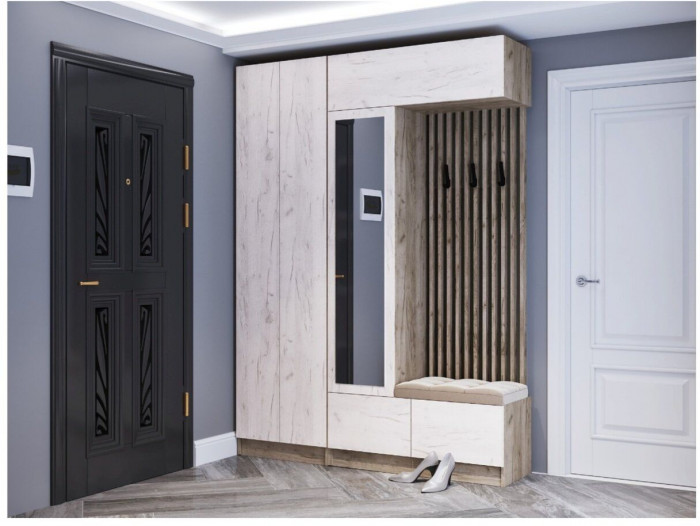 Прихожая Руэлла, композиция 2, дуб крафт серый/дуб крафт белый