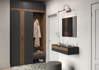 Модульная Прихожая Нао, набор №7, Графит/Графит, Дуб вотан, Simple 27