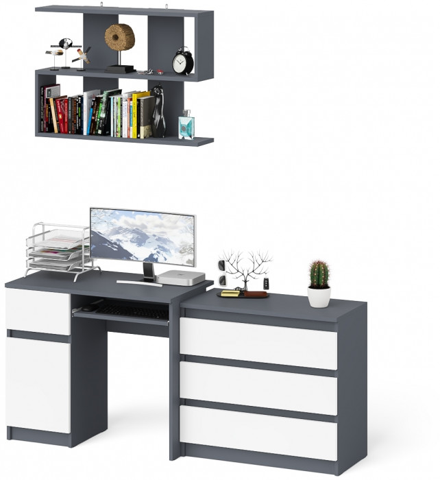Мори Стол компьютерный МС-1 левый + Комод МК800.1 + Полка 900, цвет графит/белый, ШхГхВ 170,4х50х209,6 см., НЕ универсальная сборка