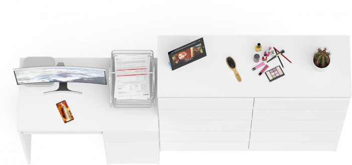 Мори Стол компьютерный МС-1 правый + Комод МК1200.10, цвет белый, ШхГхВ 210,4х50х115 см., выдвижной ящик справа, НЕ универсальная сборка