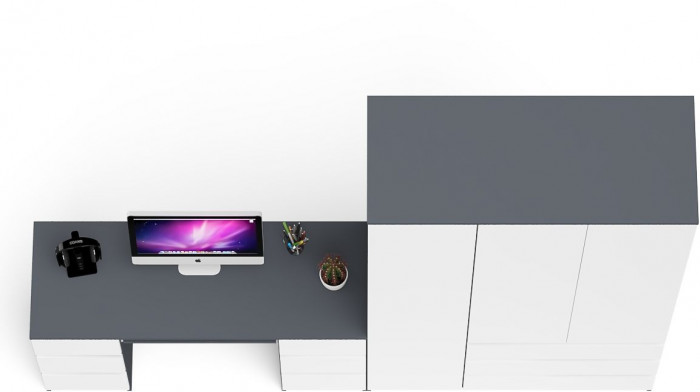 Мори Стол компьютерный МС-2 + Шкаф МШ1200.1, цвет графит/белый, ШхГхВ 255,8х50,4х209,6 см., универсальная сборка