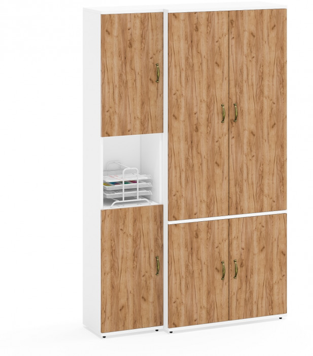 Лидер-8 Модуль Пенал + Шкаф МД 20Б, белый шагрень/крафт золото