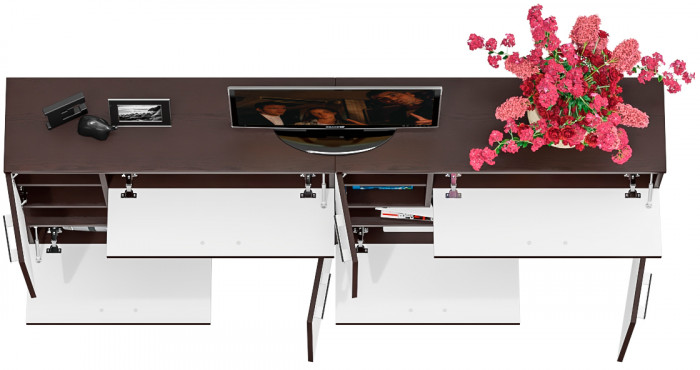 Две тумбы ТВ С-МД-С1-1000, цвет венге/белый шагрень, ШхГхВ 200х30х93 см., НЕ универсальная сборка