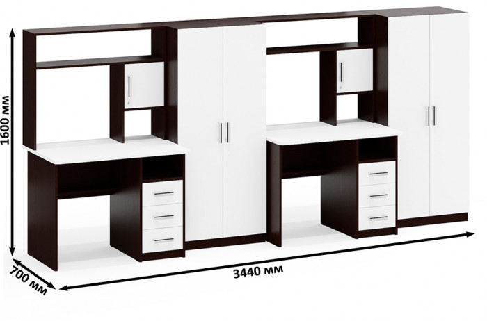 С-МД-СК9 Компоновка № 08, цвет венге/белый шагрень, ШхГхВ 344х70х160 см., НЕ универсальная сборка