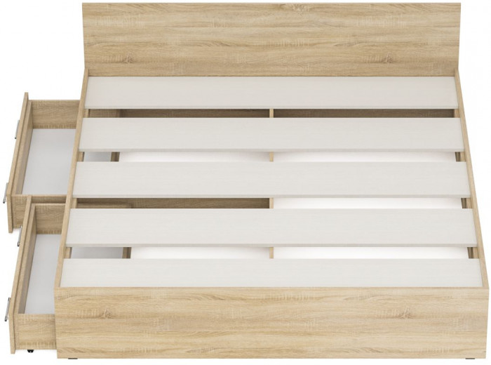 Стандарт Кровать с ящиками 1800, цвет дуб сонома, ШхГхВ 183,5х203,5х70 см., сп.м. 1800х2000 мм., без матраса, основание есть