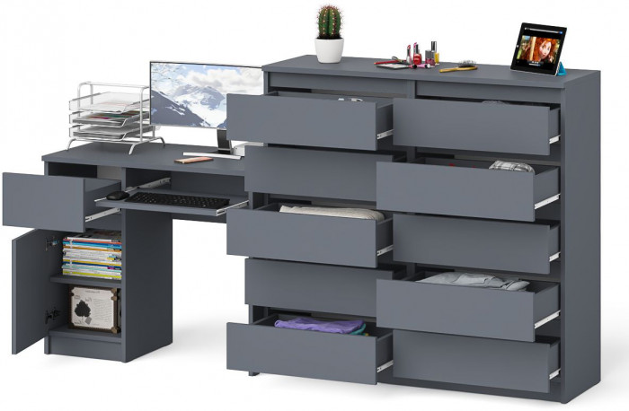 Мори компьютерный стол МС-1 левый + Комод МК1200.10, графит