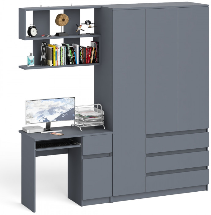 Мори компьютерный стол МС-1 правый + Шкаф МШ1200.1 + Полка 900, графит