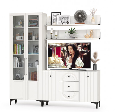 Валенсия Гостиная № 097, цвет ЛДСП белый шагрень/МДФ белый шагрень, ШхГхВ 217,3х38,4х225,2 см., универсальная сборка