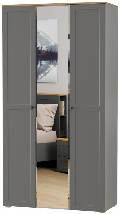 Остин 13.336.03 Шкаф для одежды(три двери, на средней есть зеркало), цвет серый графит/дуб крафт золотой, ШхГхВ 120х54,6х229,8 см., ун. сборка