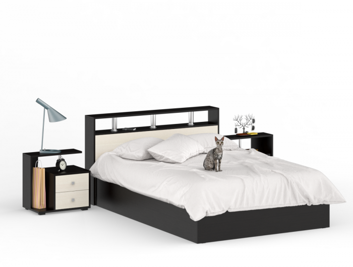 Камелия Кровать 1400 + две тумбы, венге/дуб лоредо