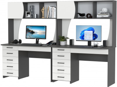 Два стола рабочих 6-0606граф/бел Сигма, цвет графит/белый, ШхГхВ 241х60,5х166 см., НЕ универсальная сборка