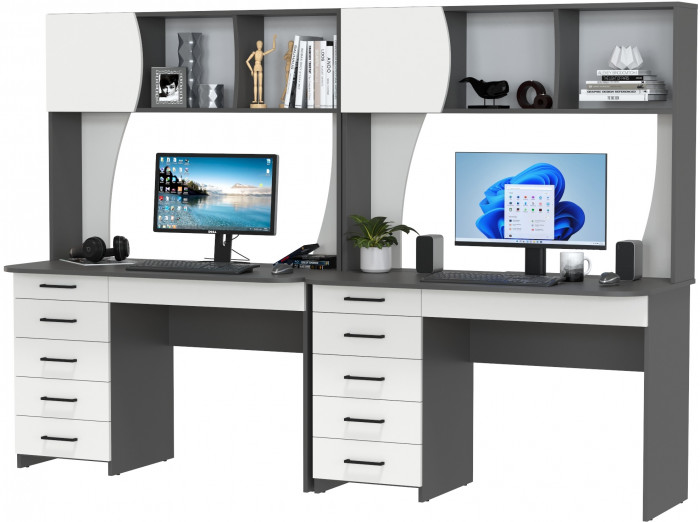 Два стола рабочих 6-0606граф/бел Сигма, цвет графит/белый, ШхГхВ 241х60,5х166 см., НЕ универсальная сборка