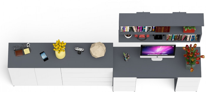 Мори компьютерный стол МС-2 + Комод МК1600.1 + Полка 1200, графит/белый