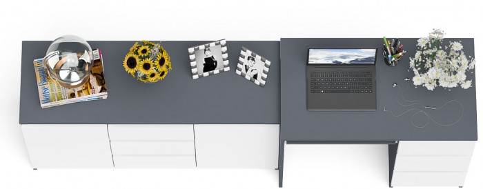 Мори компьютерный стол МС-6 правый + Комод МК1200.3, графит/белый