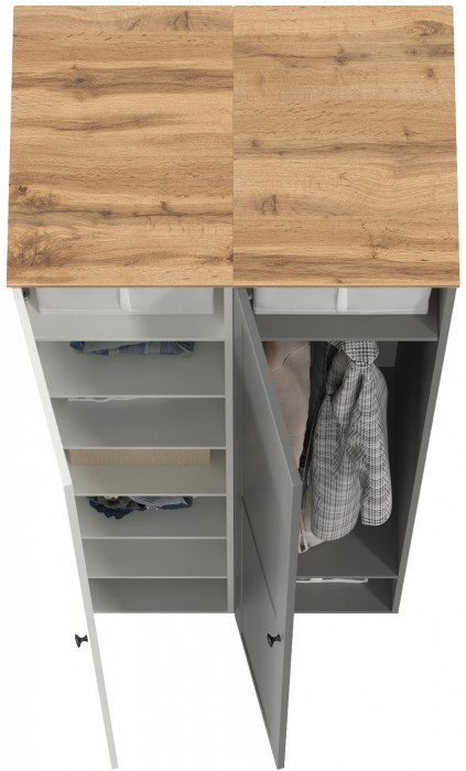 Остин 13.225 Шкаф-пенал 2 шт., белый шагрень/серый графит/дуб крафт золотой