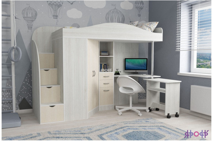 Кровать-чердак Юниор 4 (Винтерберг/Дуб молочный)