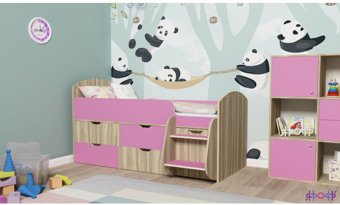 Кровать-чердак Малыш 7 (Дуб молочный/Лайм)