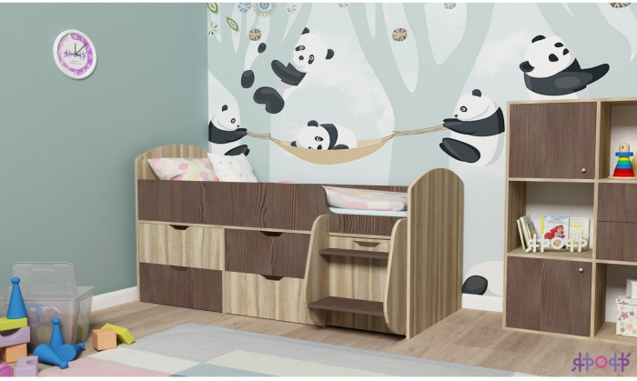 Кровать-чердак Малыш 7 (Дуб молочный/Лайм)