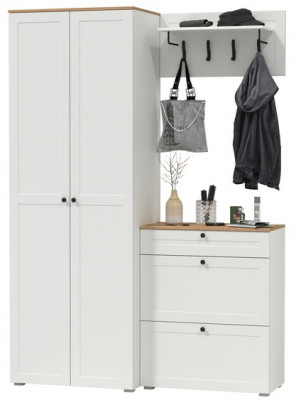 Остин Прихожая 17, цвет белый шагрень/дуб крафт золотой, ШхГхВ 160х54,3х229,6 см., универсальная сборка