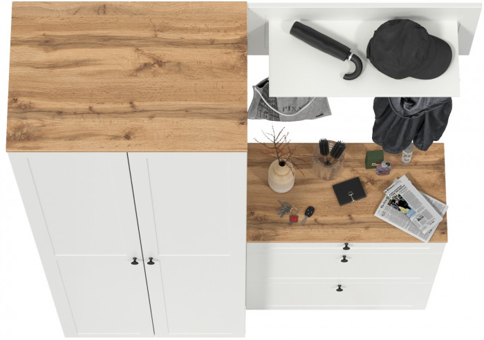 Остин Прихожая 17, цвет белый шагрень/дуб крафт золотой, ШхГхВ 160х54,3х229,6 см., универсальная сборка