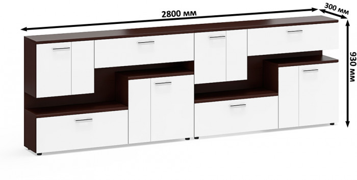 Две тумбы ТВ С-МД-С1-1400, цвет венге/белый шагрень, ШхГхВ 280х30х93 см., НЕ универсальная сборка