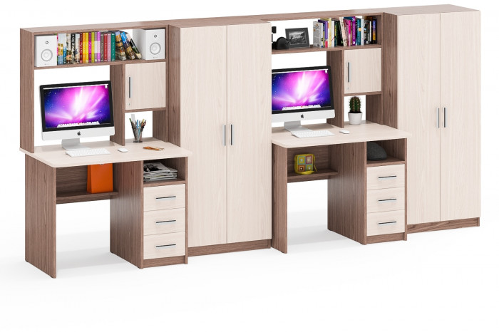 С-МД-СК9 Компоновка № 08, цвет ясень шимо светлый/ясень шимо тёмный, ШхГхВ 344х70х160 см., НЕ универсальная сборка