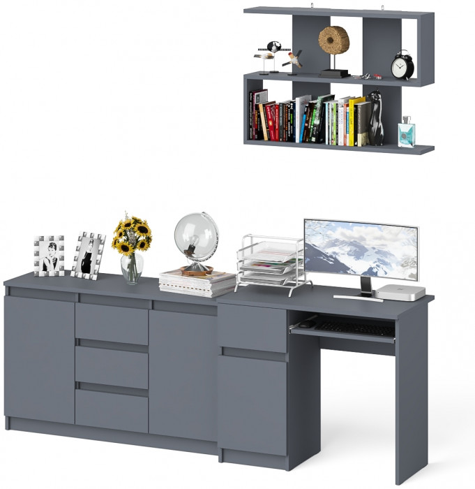 Мори компьютерный стол МС-1 левый + Комод МК1200.3 + Полка 900, графит