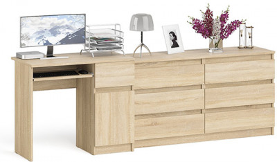 Мори компьютерный стол МС-1 правый + Комод МК1380.6, дуб сонома