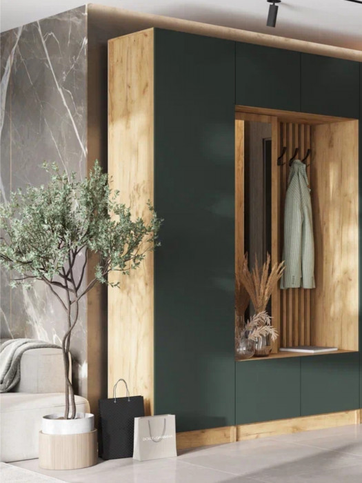 Модульная прихожая Роджина, композиция 1, Дуб крафт/Изумрудный