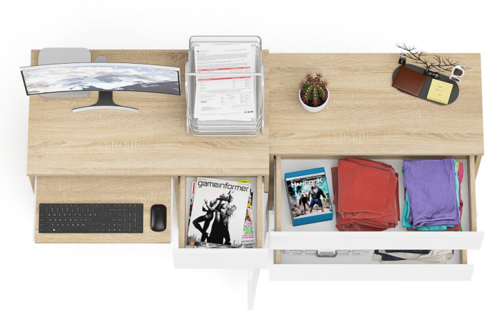 Мори Стол компьютерный МС-1 правый + Комод МК800.1, цвет дуб сонома/белый, ШхГхВ 170,4х50х76,6 см., выдвижной ящик справа, НЕ универсальная сборка