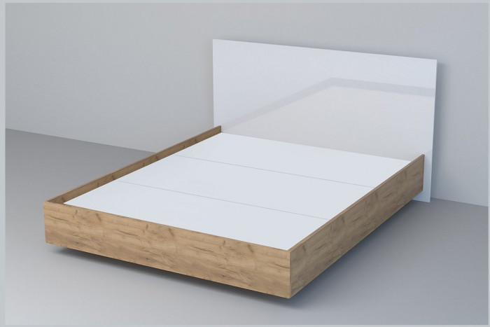 Кровать 1,4 арт.031 (ЛДСП) ЛН. (Бетон Светлый/Белый Глянец)