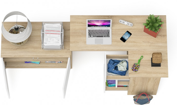 Мори Стол компьютерный МС-16 правый + Тумба МА900.1, цвет дуб сонома/белый, ШхГхВ 214,8х84,9х76,6 см., выдвижные ящики справа, НЕ универс. сборка