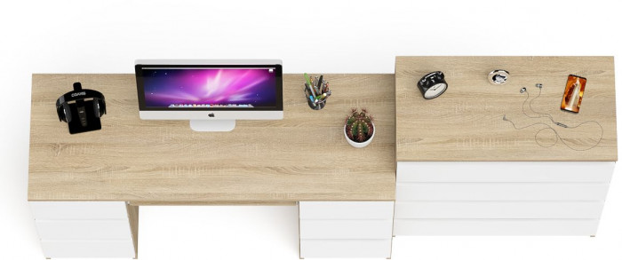 Мори Стол компьютерный МС-2 + Комод МК800.4, цвет дуб сонома/белый, ШхГхВ 215,8х50х94 см., универсальная сборка