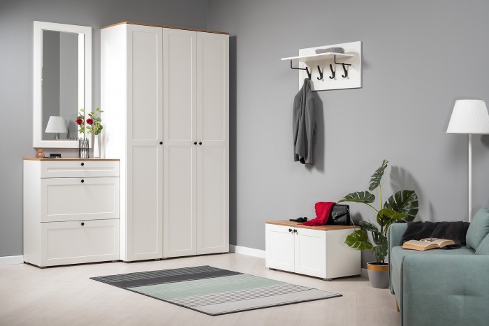 Остин 16.121 Тумба для обуви, белый шагрень/дуб крафт золотой