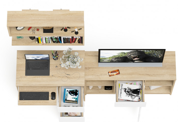 Мори Стол компьютерный МС-6 правый + Тумба МТВ1204.1 + Полка 900, цвет дуб сонома/белый, ШхГхВ 210,4х50х209,6 см., НЕ универсальная сборка