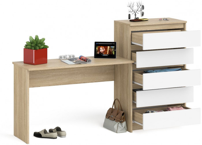 Мори Стол письменный МСП1200.1 + Комод МК700.5, цвет дуб сонома/белый, ШхГхВ 190,8х50х114 см., универсальная сборка