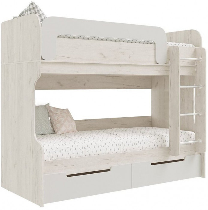 Юниор-4 Кровать-чердак 80х200 (Шарли белый, Крафт белый)