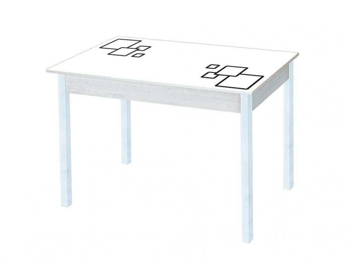 Альфа фотопечать стол обеденный раздвижной / квадраты на белом/бетон белый/белый