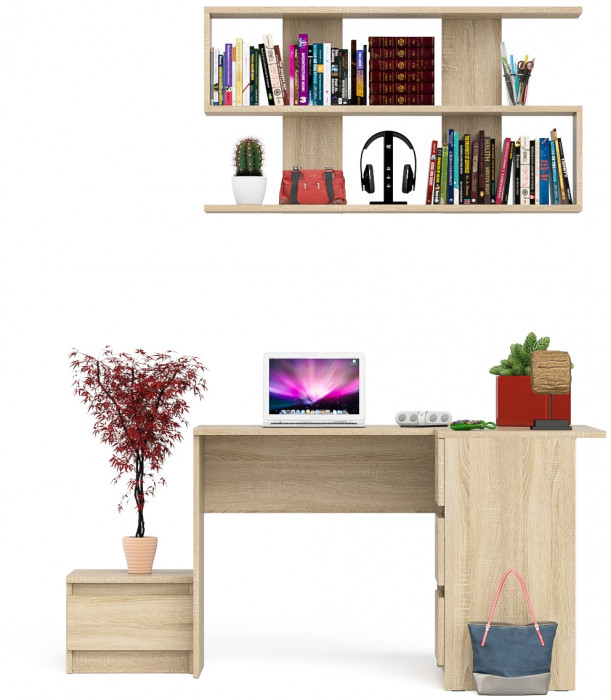 Мори компьютерный стол МС-16 правый + Тумба ТМП400.1 + Полка 1200, дуб сонома