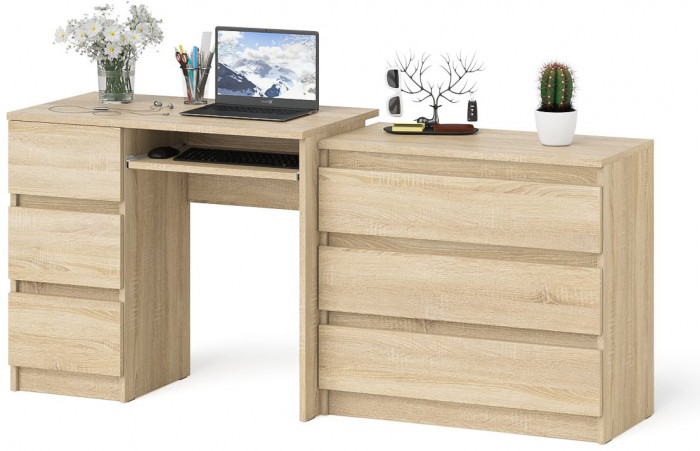Мори компьютерный стол МС-6 левый + Комод МК800.1, дуб сонома