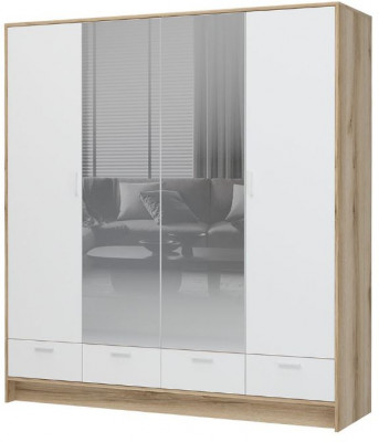 ИРИС ШК-04 Шкаф 4-х ств с зеркалом (1835х2000х550) дуб крафт золото/белый