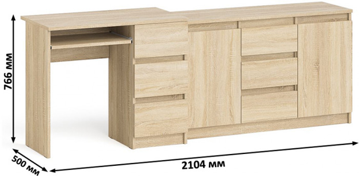Мори компьютерный стол МС-6 правый + Комод МК1200.3, дуб сонома