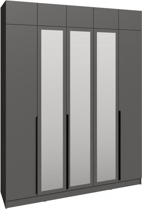 Шкаф 2,0 с антресолью и зеркалом Мадрид, Графит серый