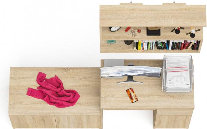 Мори Стол компьютерный МС-1 правый + Тумба МА900.1 + Полка 900, цвет дуб сонома, ШхГхВ 180,4х50,4х209,6 см., НЕ универсальная сборка